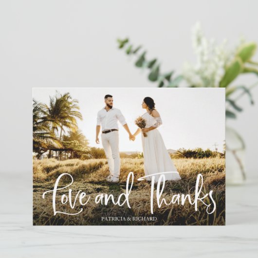 Love and Bedankt Cute Wedding Bedankt Foto Kaart (Staand voorkant)