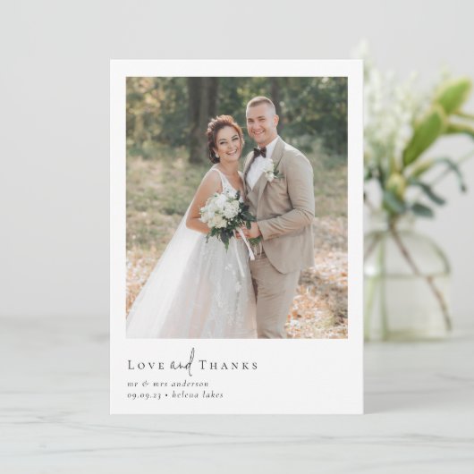 Love and Bedankt Elegant Script Photo Wedding (Staand voorkant)