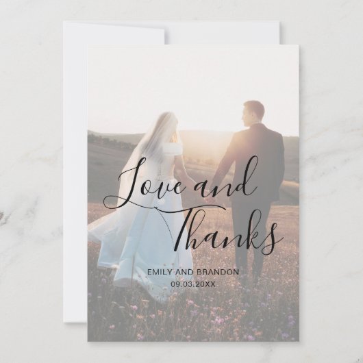 Love and Bedankt Elegant Script Photo Wedding (Voorkant)