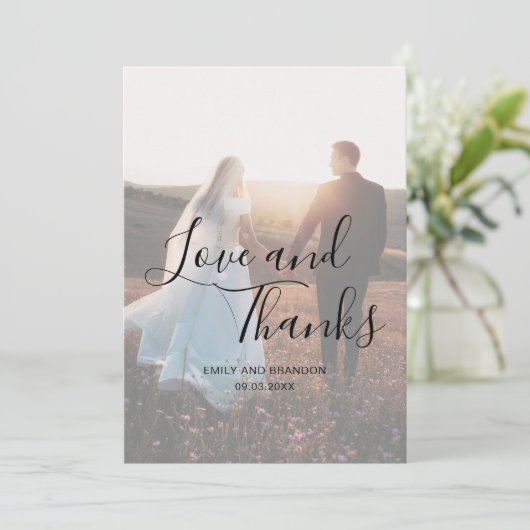 Love and Bedankt Elegant Script Photo Wedding (Staand voorkant)