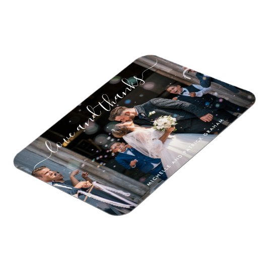 Love and Bedankt Elegant Script Photo Wedding Magneet (Linkerzijde)