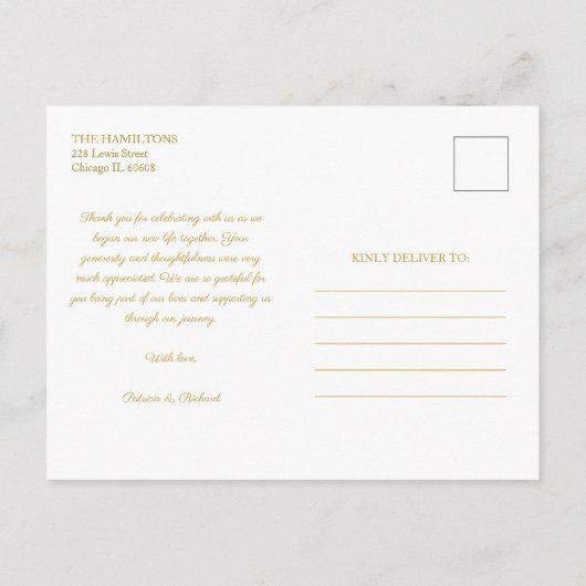 Love and Bedankt Gold Foil Weddenschap Bedankt Fot Briefkaart (Achterkant)