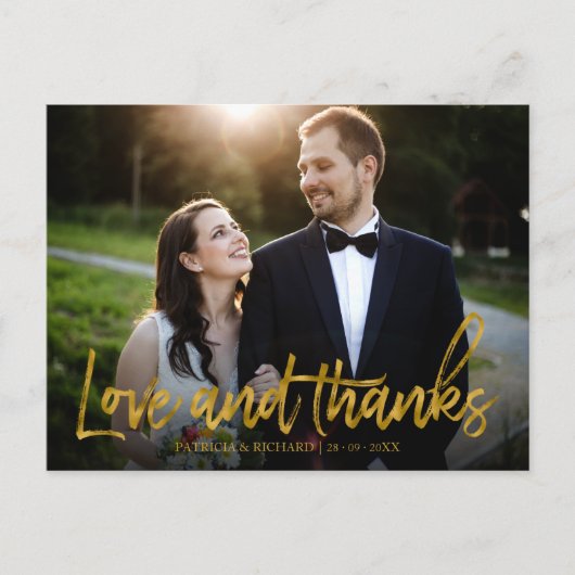 Love and Bedankt Gold Foil Weddenschap Bedankt Fot Briefkaart (Voorkant)