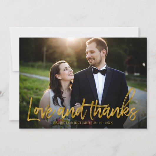Love and Bedankt Gold Foil Weddenschap Bedankt Fot Kaart (Voorkant)