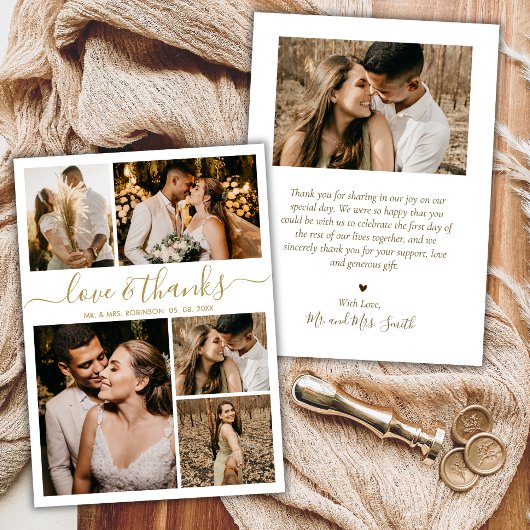 Love and Bedankt Gold Script Photo Collage Wedding