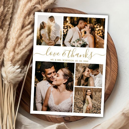 Love and Bedankt Gold Script Photo Collage Wedding