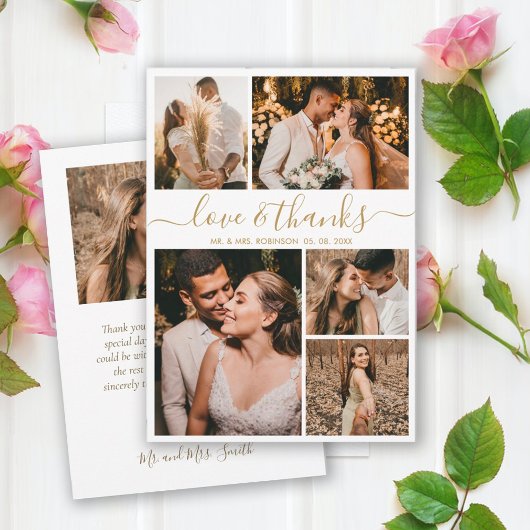 Love and Bedankt Gold Script Photo Collage Wedding