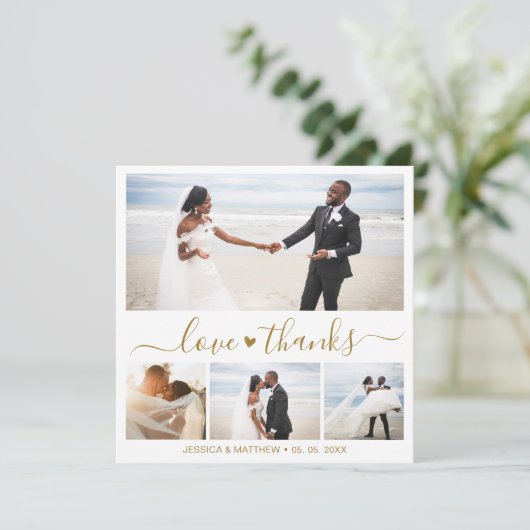 Love and Bedankt Gold Script Photo Collage Wedding (Staand voorkant)