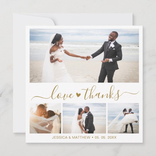 Love and Bedankt Gold Script Photo Collage Wedding (Voorkant)
