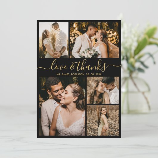 Love and Bedankt Gold Script Photo Collage Wedding (Staand voorkant)