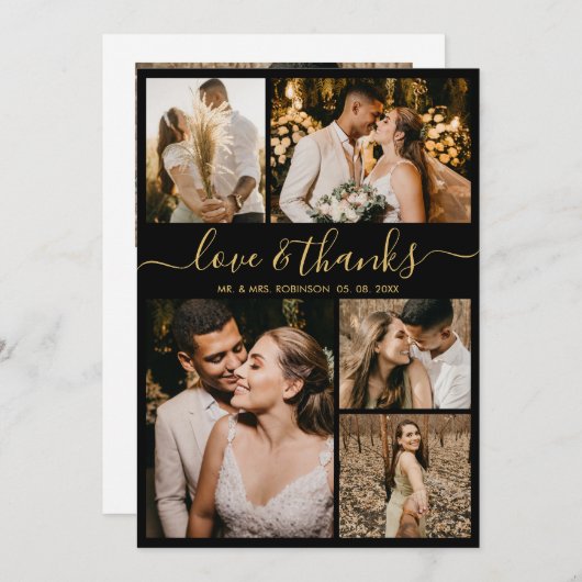 Love and Bedankt Gold Script Photo Collage Wedding (Voorkant / Achterkant)