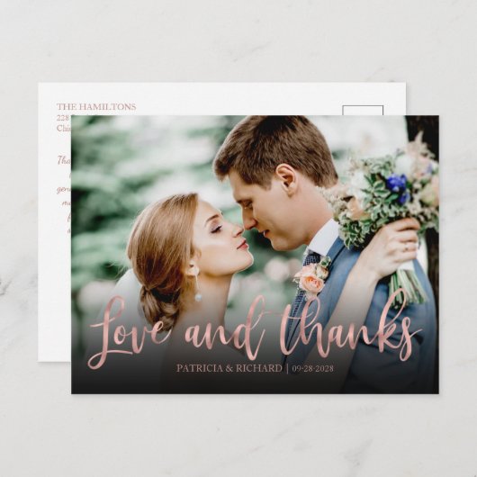 Love and Bedankt Roos Gold Photo Weddenschap Harte Briefkaart (Voorkant / Achterkant)