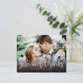Love and Bedankt Roos Gold Photo Weddenschap Harte Briefkaart (Staand voorkant)
