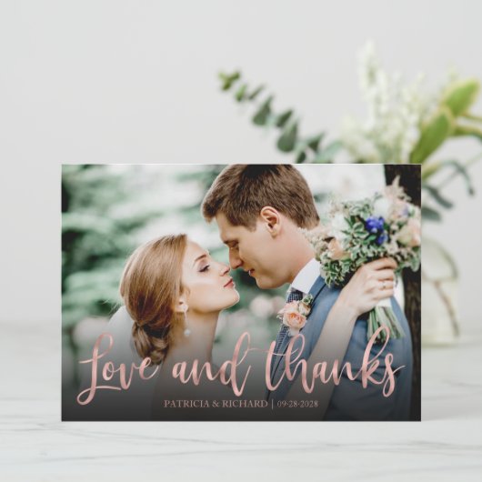 Love and Bedankt Roos Gold Photo Weddenschap Harte Kaart (Staand voorkant)