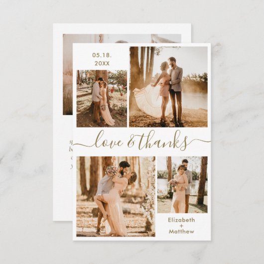 Love and Bedankt Script Gold White Collage Wedding (Voorkant / Achterkant)