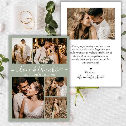 Love and Bedankt Script Green Photo Collage Weddin