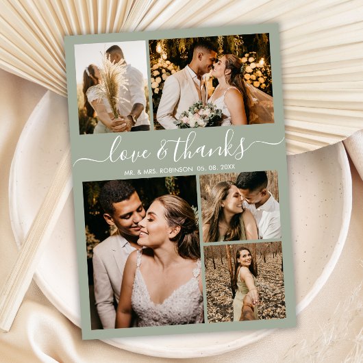 Love and Bedankt Script Green Photo Collage Weddin