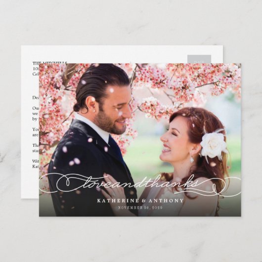 Love and Bedankt Script Photo Weddenschap Dankuwel Briefkaart (Voorkant / Achterkant)
