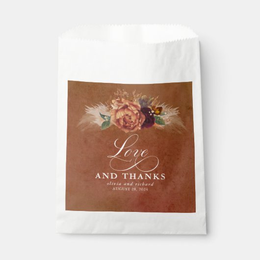 Love and Bedankt Terracotta Floral Boho Favors Bedankzakje (Voorkant)