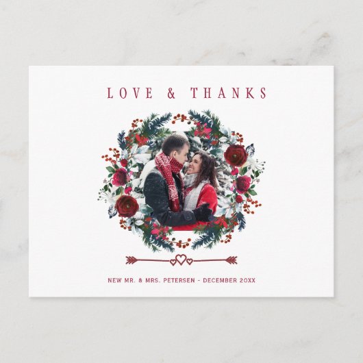 Love and Bedankt Winter Rustic Wedding Bedankt Briefkaart (Voorkant)