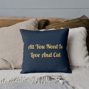 Love And Cat Personalized Cute Quote Navy Blue Kussen