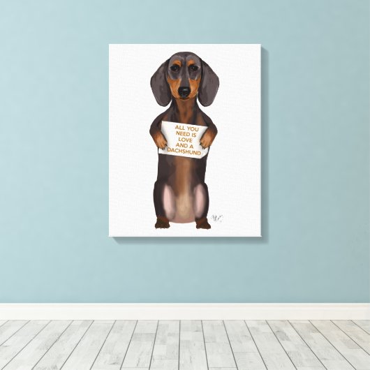 Love and Dachshund Canvas Afdruk (Insitu (Houten vloer))