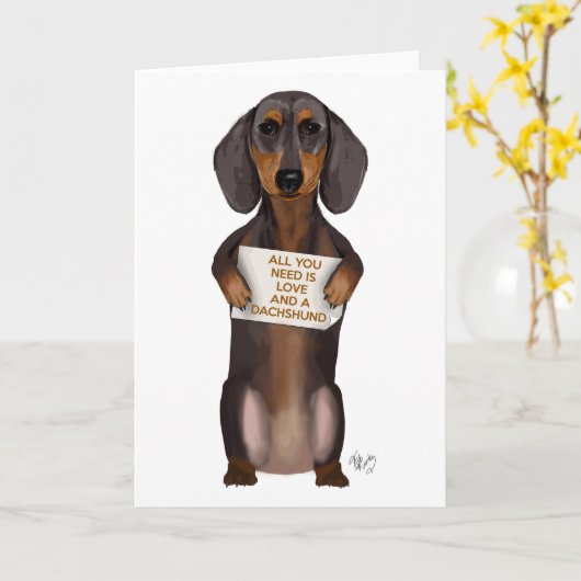 Love and Dachshund Kaart (Gele Bloem)