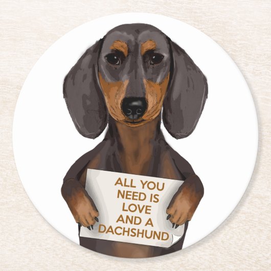 Love and Dachshund Ronde Kartonnen Onderzetter (Voorkant)