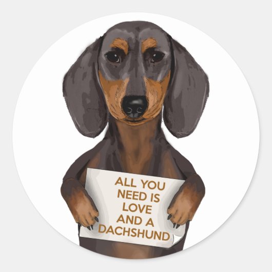 Love and Dachshund Ronde Sticker (Voorkant)