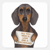 Love and Dachshund Vierkante Sticker (Voorkant)