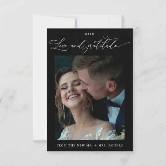 Love and Gratitude, Black and White Photo Wedding Bedankkaart (Voorkant)