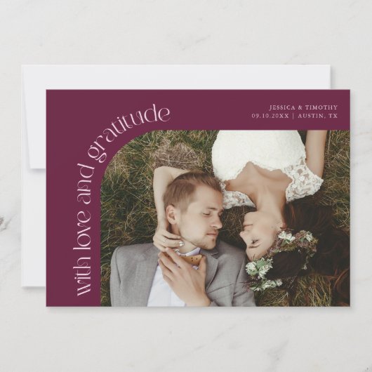 Love and Gratitude Cranberry Wedding Photo Bedankkaart (Voorkant)