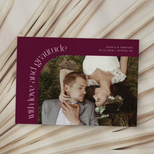 Love and Gratitude Cranberry Wedding Photo Bedankkaart