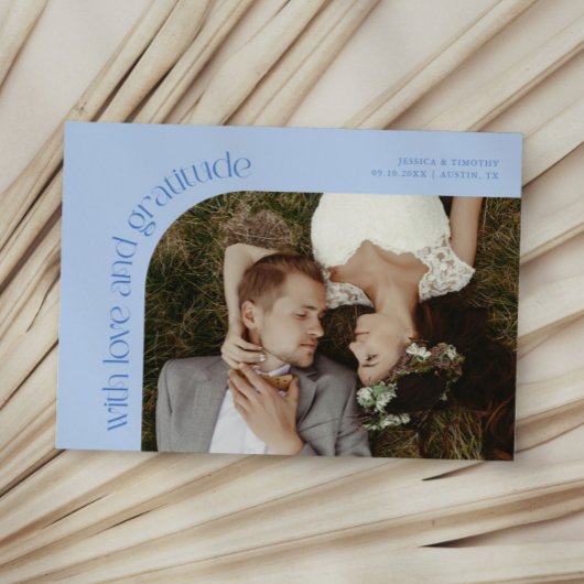 Love and Gratitude Icy Blue Wedding Photo Bedankkaart