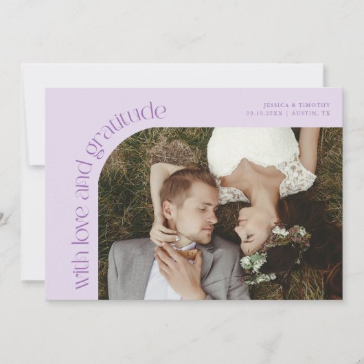 Love and Gratitude Lilac Wedding Photo Bedankkaart (Voorkant)