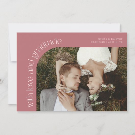 Love and Gratitude Pink Wedding Photo Bedankkaart (Voorkant)
