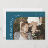 Love and Gratitude Teal Wedding Photo Bedankkaart (Voorkant)