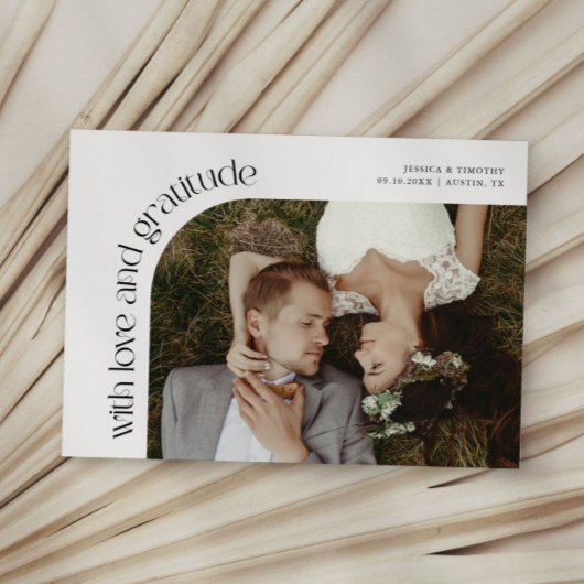 Love and Gratitude White Wedding Photo Bedankkaart