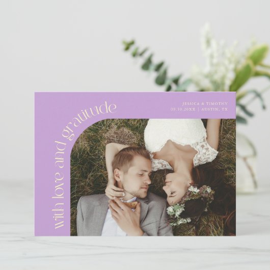 Love and Gratitude Wisteria Wedding Photo Bedankkaart (Staand voorkant)