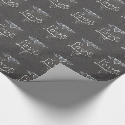 Love and Heart in Chalk Chalkboard Cadeaupapier (Hoek)