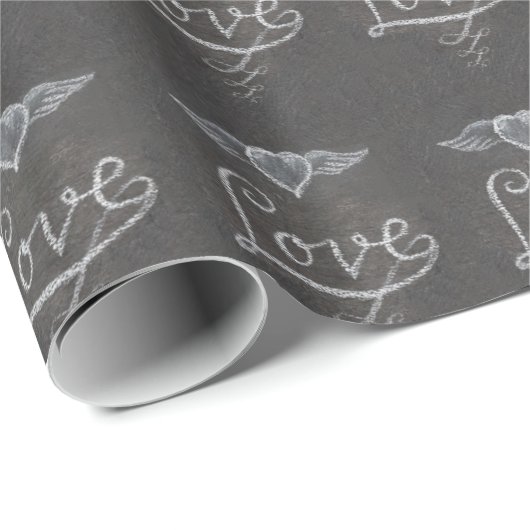 Love and Heart in Chalk Chalkboard Cadeaupapier (Rol Hoek)