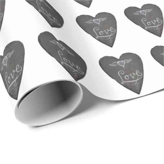 Love and Heart in Chalk Chalkboard Pattern Cadeaupapier (Rol Hoek)