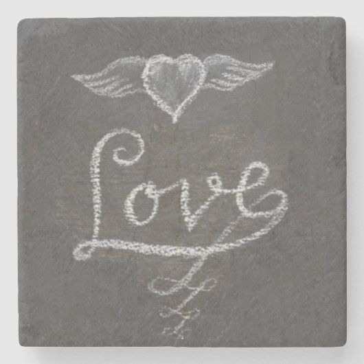 Love and Heart in Chalk Chalkboard Stenen Onderzetter (Voorkant)