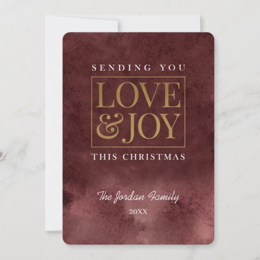 Love and Joy Burgundy Emerald Feestdagenkaart (Voorkant)