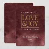 Love and Joy Burgundy Emerald Feestdagenkaart (Voorkant / Achterkant)