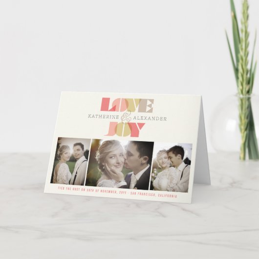 Love and Joy Clear Geo Typography 4 Photo Wedding Feestdagen Kaart (Voorkant)