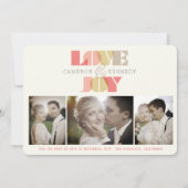 Love and Joy Clear Geo Typography 4 Photo Wedding Feestdagenkaart (Voorkant)