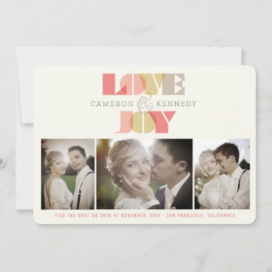 Love and Joy Clear Geo Typography 4 Photo Wedding Feestdagenkaart (Voorkant)