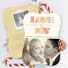 Love and Joy Clear Geo Typography Photo Wedding Feestdagenkaart