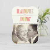 Love and Joy Clear Geo Typography Photo Wedding Feestdagenkaart (Staand voorkant)